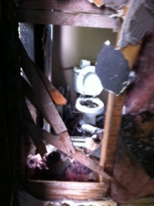 what was left of the upstairs bathroom.
